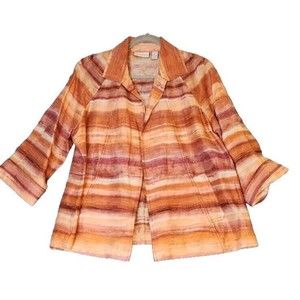 Chicos Sz‎ 2 Linen Grannycore Jacket Orange Women's Sz L Dress Open Front Blazer